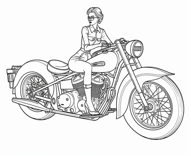 Desenhos para colorir de desenho de um motoqueiro com sua harley davidson  para colorir online 