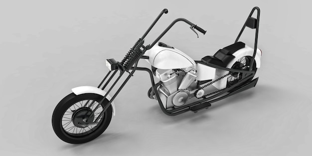 Motocicleta personalizada clássica branca e preta isolada em um fundo cinza claro. Rendring 3D.
