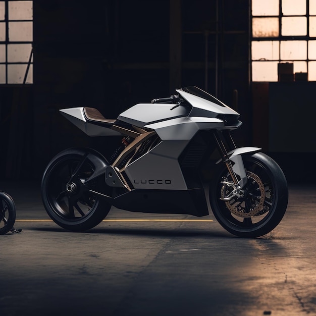 Foto una motocicleta plateada y negra con la palabra super en el lado