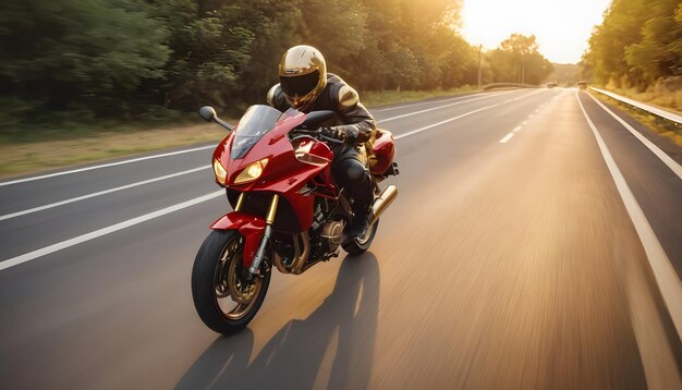 Foto motocicleta rápida a correr no fundo da estrada