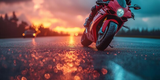 Foto motocicleta roja estacionada al lado de la carretera