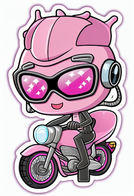 Motocicleta rosa dos desenhos animados com um capacete e óculos de proteção em generative ai