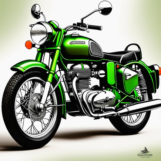 Motocicleta Royal Enfield clásica en color verde militar Vista de perfil