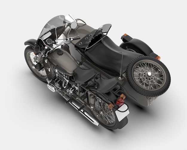 Motocicleta con sidecar aislado en la ilustración de renderizado 3d de fondo