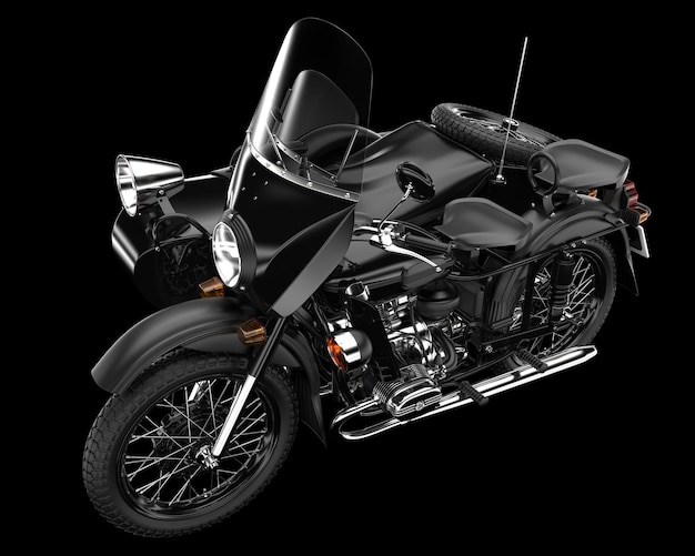 Motocicleta con sidecar aislado en la ilustración de renderizado 3d de fondo