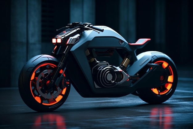 La motocicleta tiene una luz trasera negra y naranja.