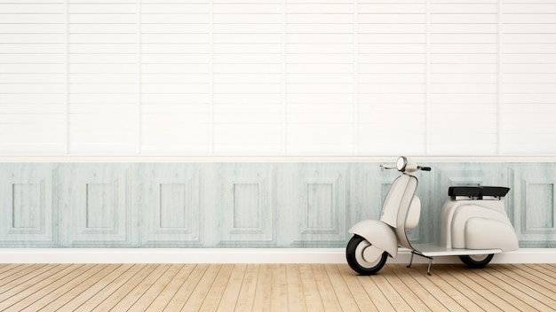 Motocicleta vintage en sala de estar - Rendering 3D