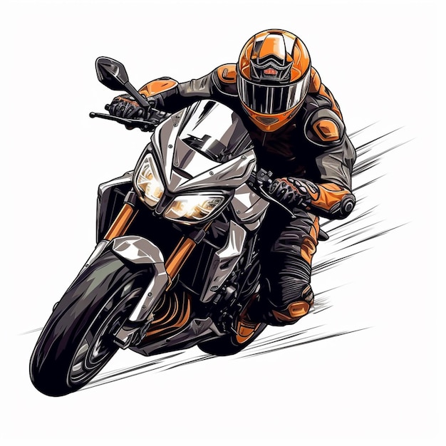 Motociclista Arafed con casco y equipo de conducción naranja ai generativo