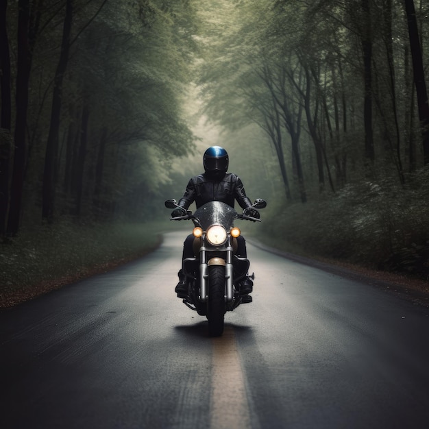 Motociclista en carretera de aventura rápida