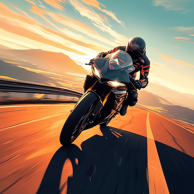 Foto motociclista de corrida em uma rodovia encarnando o esporte extremo para social media post size