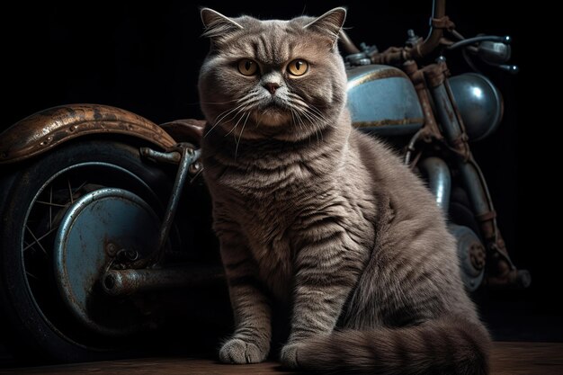 Motociclista de gato em uma jaqueta de couro dirigindo uma motocicleta