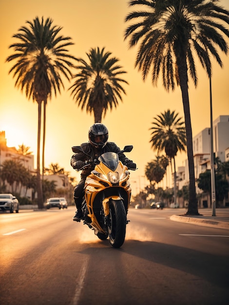 motociclista em roupa em uma cidade