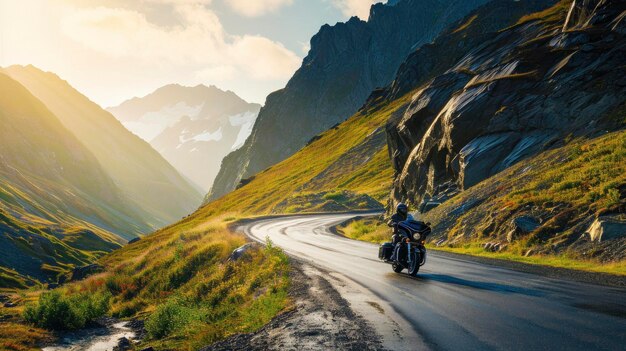 Un motociclista girando una curva