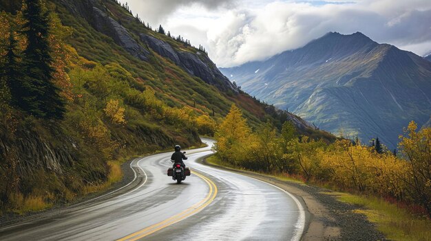 Foto un motociclista girando una curva