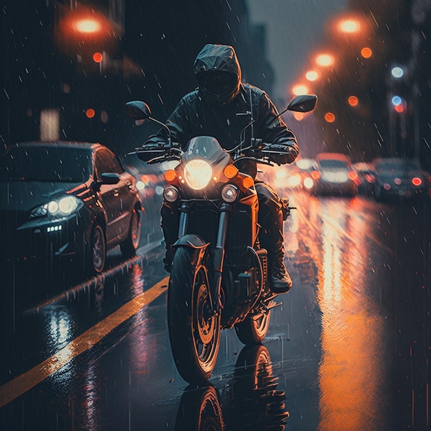 motociclista bajo la lluvia