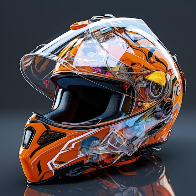 Un motociclista usa un casco colorido Es una IA generativa de colores brillantes