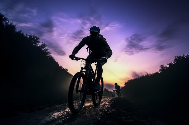 Motociclistas aventureiros enfrentam trilhas de montanha sob o brilho do céu noturno