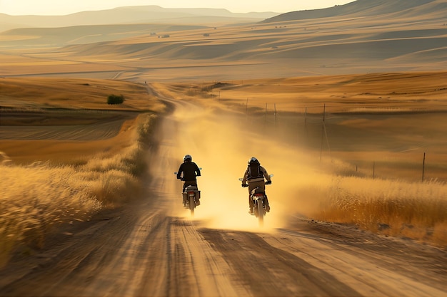 Motociclistas na estrada de terra