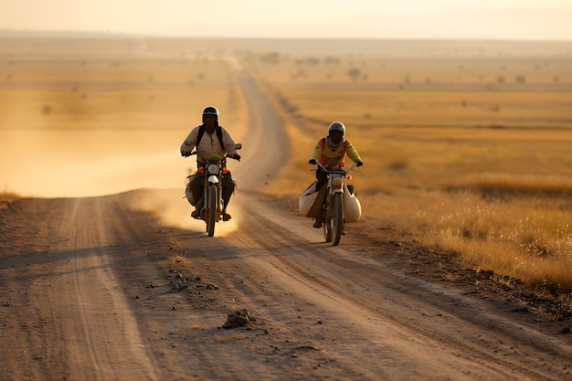 Motociclistas na estrada de terra