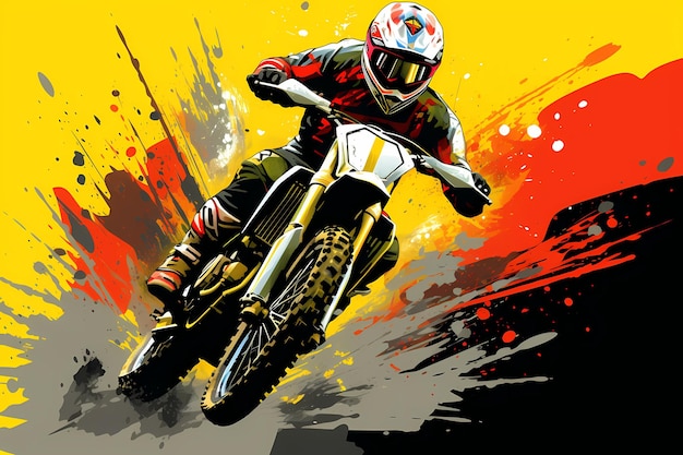 Motocross-Fahrer auf einem Motorrad ausdrucksstarke dynamische abstrakte Illustration