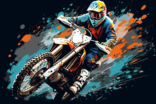 Motocross-Fahrer auf einem Motorrad ausdrucksstarke dynamische abstrakte Illustration