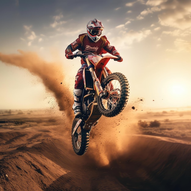 Foto motocross-fahrer fotorealistische illustration generative ai man helm motorradstaub