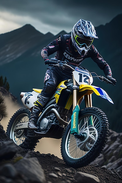 Motocross-Fahrer im Berg Generative KI