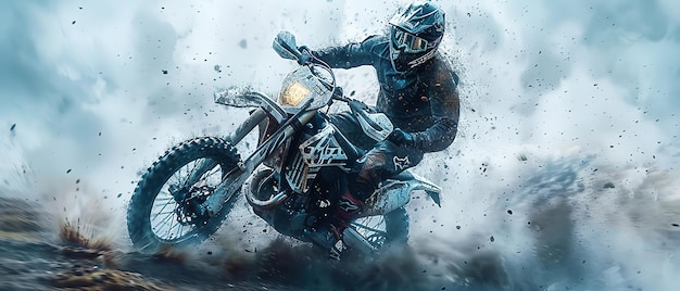 Motocross-Fahrer in Aktion auf einem Grunge-Hintergrund Malereffekt