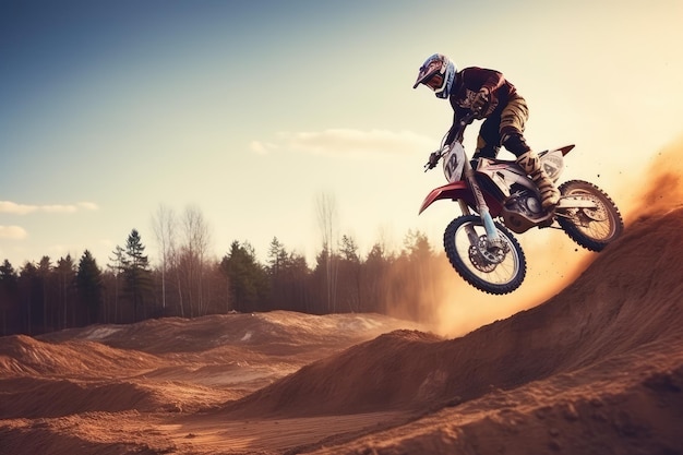 Motocross-Fahrer springt im Sonnenuntergang