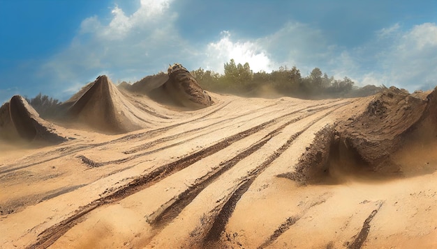 Motocross- und Autosportstrecke auf Sand Radspuren auf Sand Illustrationskunst