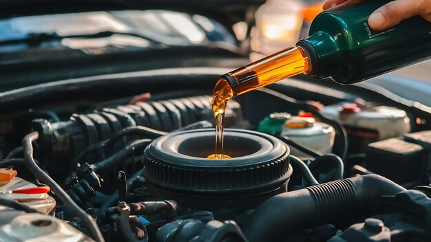 Foto motor con aceite lubricante en reparación