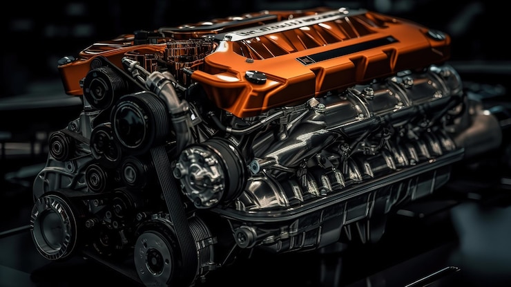 Motor BMW Motor V10 moderno en un automóvil deportivo premium alemán Generative Ai