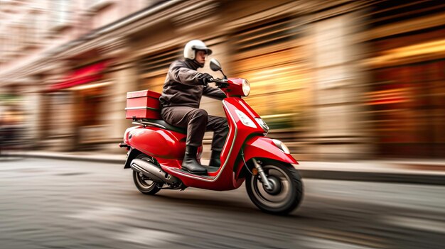 Foto motorista de scooter de entrega com caixa de correio a ser gerada