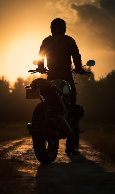 Motorrad fahrende Silhouette Sonnenuntergang im Freien Transport reisende generative KI