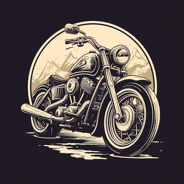 Motorrad-Logo-Design-Illustration mit schwarzem Hintergrund, die von KI generiert wurde