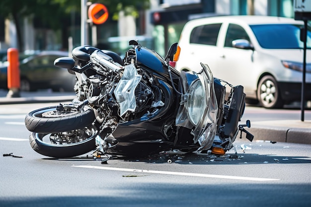 Motorrad-Verkehrsunfall auf der Straße, Konzept der Kfz-Versicherung, KI generiert