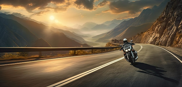 Motorradfahren auf der Straße, Spaß beim Fahren auf der leeren Straße auf einer Motorradtour