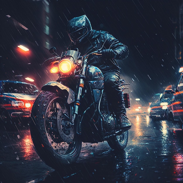 Motorradfahrer im Regen