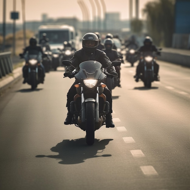 Motorradfahrer mit Helmen auf der Straße