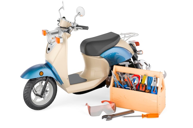 Motorroller mit Toolbox Service und Reparatur von Motorroller 3D-Rendering