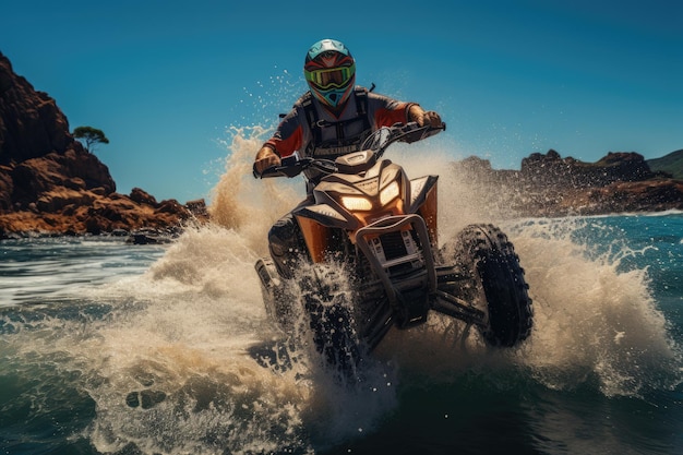 Motos de agua explorando playas y aguas costeras con emoción generativa IA