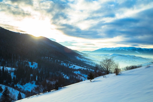 Mount Forest Hermoso panorama de invierno montañas de los Cárpatos