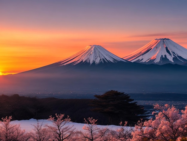 Foto mount fuji bei sonnenuntergang