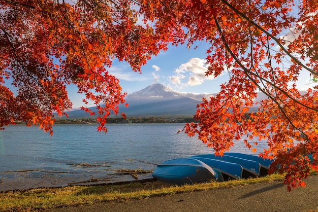 Mount Fuji im Herbst mit roten Ahornblättern