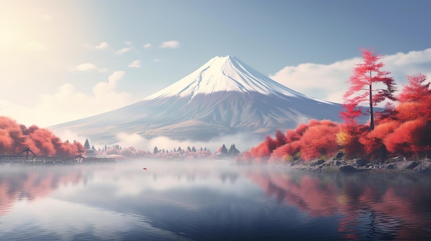 Mount Fuji mit Kirschblüten Generative Ai