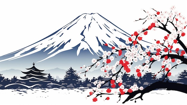 Mount Fuji und Kirschblüten-Umriss