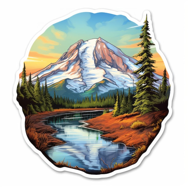 Foto mount rainier mountain sticker desenho de corte detalhado e realista