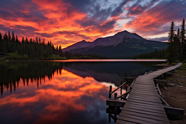 Mountain Majesty Sonnenaufgang am Jetty des Sees