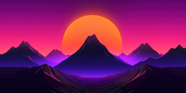 Mountain Retro wave o synthwave fondo retro verano puesta de sol fondo de pantalla