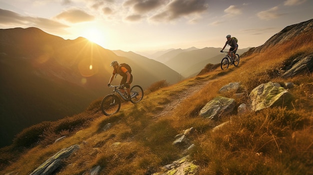 Mountainbiker auf einer Klippe Generative KI